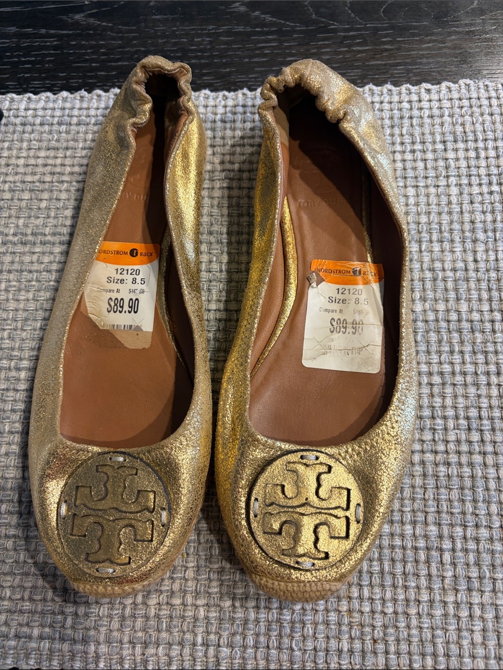 Tory Burch Metallic Gold Logo Ballet Flats